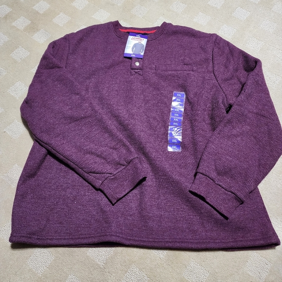 XXL Men Coleman Sherpa Lined Waffle‎ Henley Thermal Wine, Burgundy - Picture 1 of 6